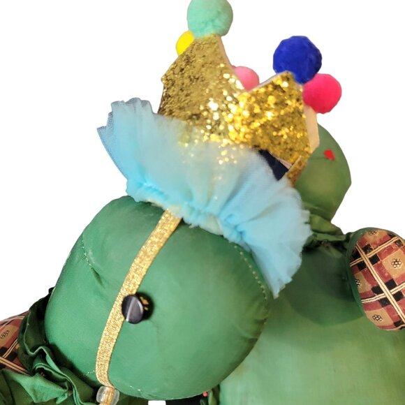 Vintage 80s Handmade Turtle Stuffed Animal Set Plaid Hat Home Decor Child Room - Picture 8 of 14